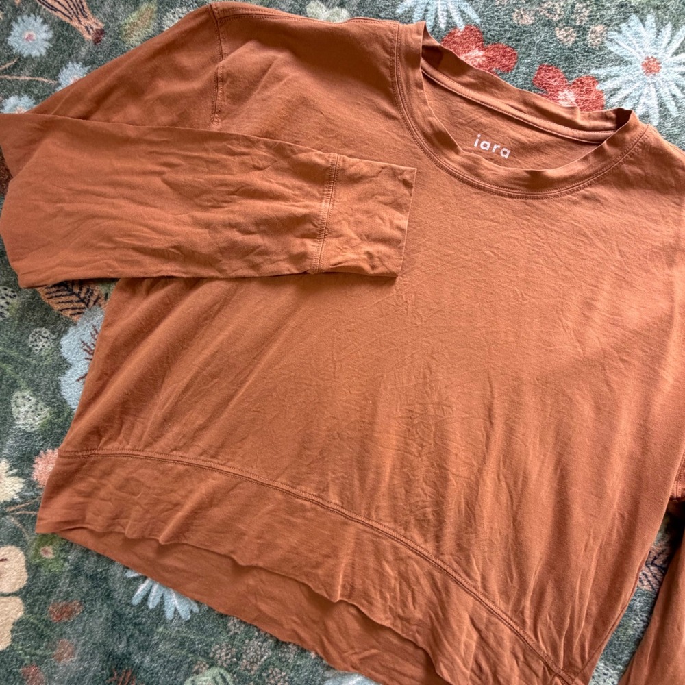 Iara Womens Pima Cotton Long Sleeve Crop Top Rust Orange Size M Made in Peru